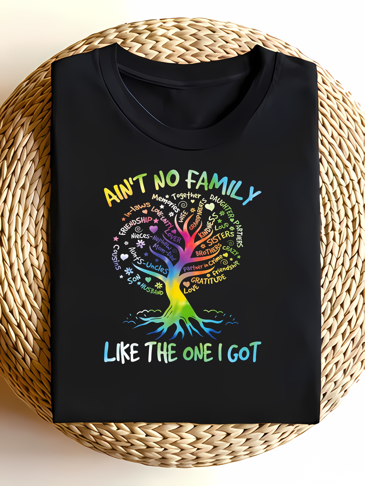 Family Tree Print - Casual Black Rainbow Family Tree Graphic