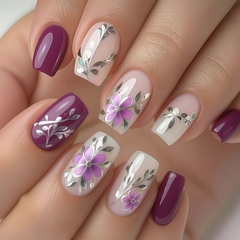 24PCSPurple Press on Nails Med - Pressed Flower Art recension och pris