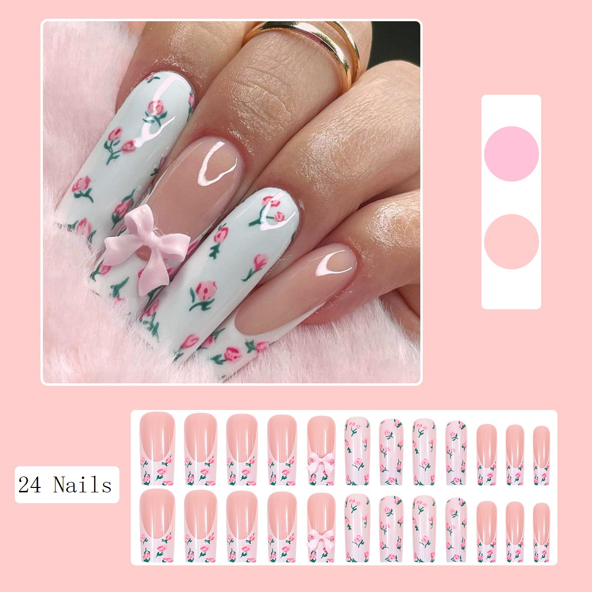 Long Tubular False Nails with  - Pressed Flower Art recension och pris