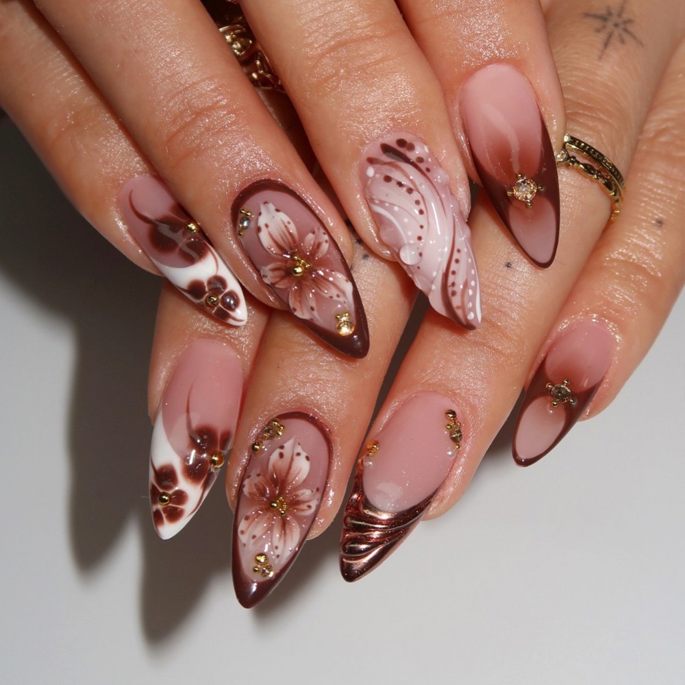24Pcs 3D French Press On Nails - Pressed Flower Art recension och pris