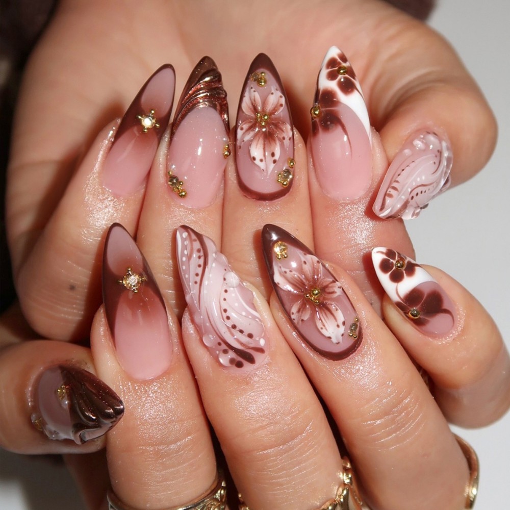 24Pcs 3D French Press On Nails - Pressed Flower Art recension och pris
