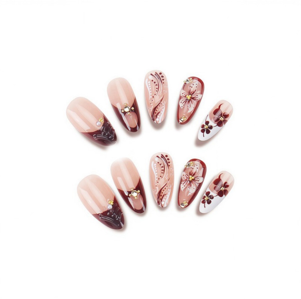 24Pcs 3D French Press On Nails - Pressed Flower Art recension och pris