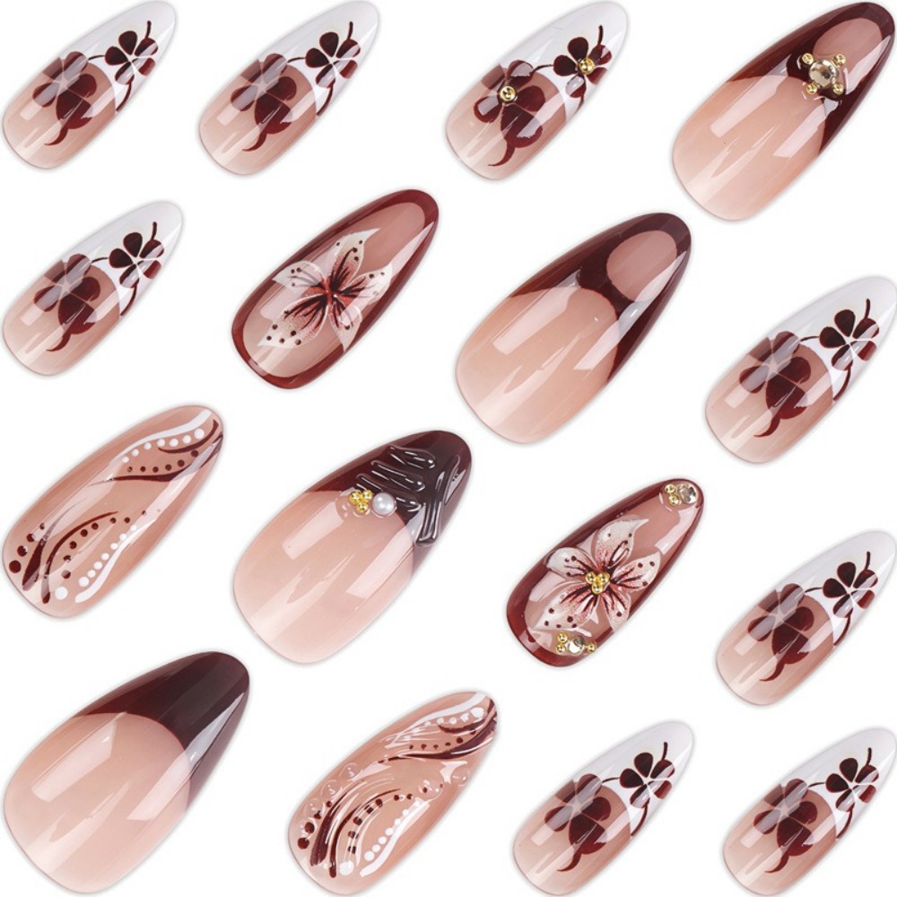 24Pcs 3D French Press On Nails - Pressed Flower Art recension och pris