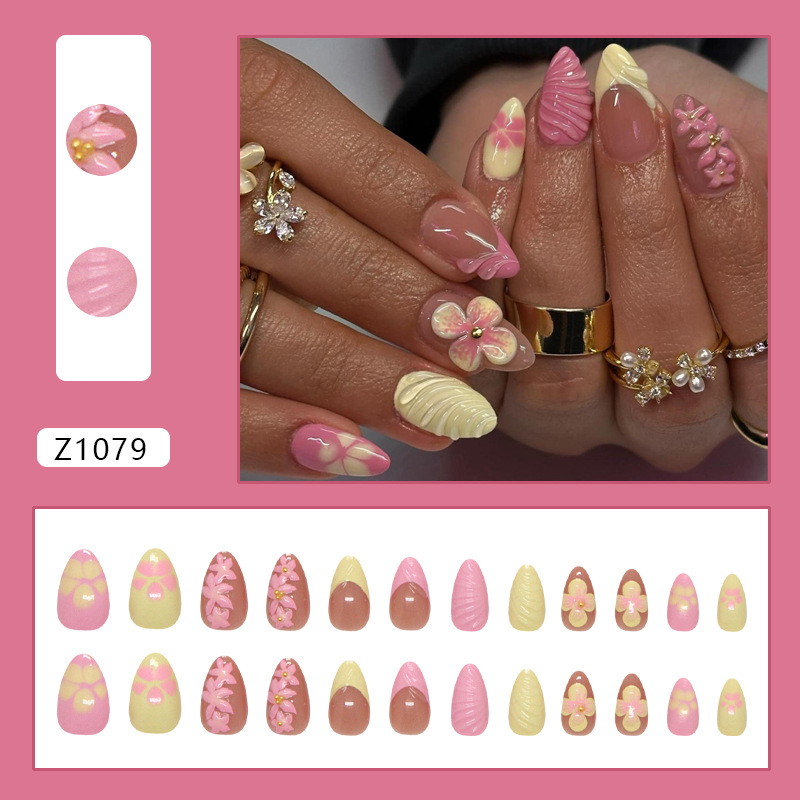 Almond Press on Nails Pink Cre - Pressed Flower Art recension och pris