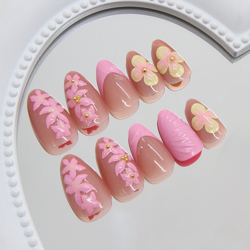 Almond Press on Nails Pink Cre - Pressed Flower Art recension och pris