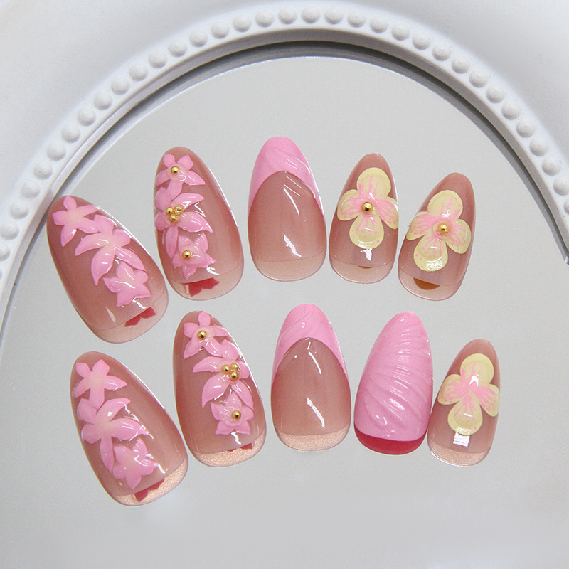 Almond Press on Nails Pink Cre - Pressed Flower Art recension och pris