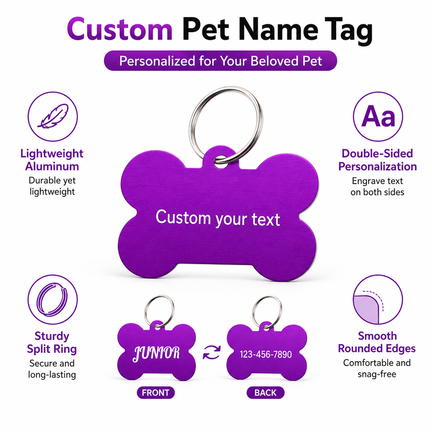 Bone Shaped Custom Name Dog Ta - Pet Portrait Custom recension och pris